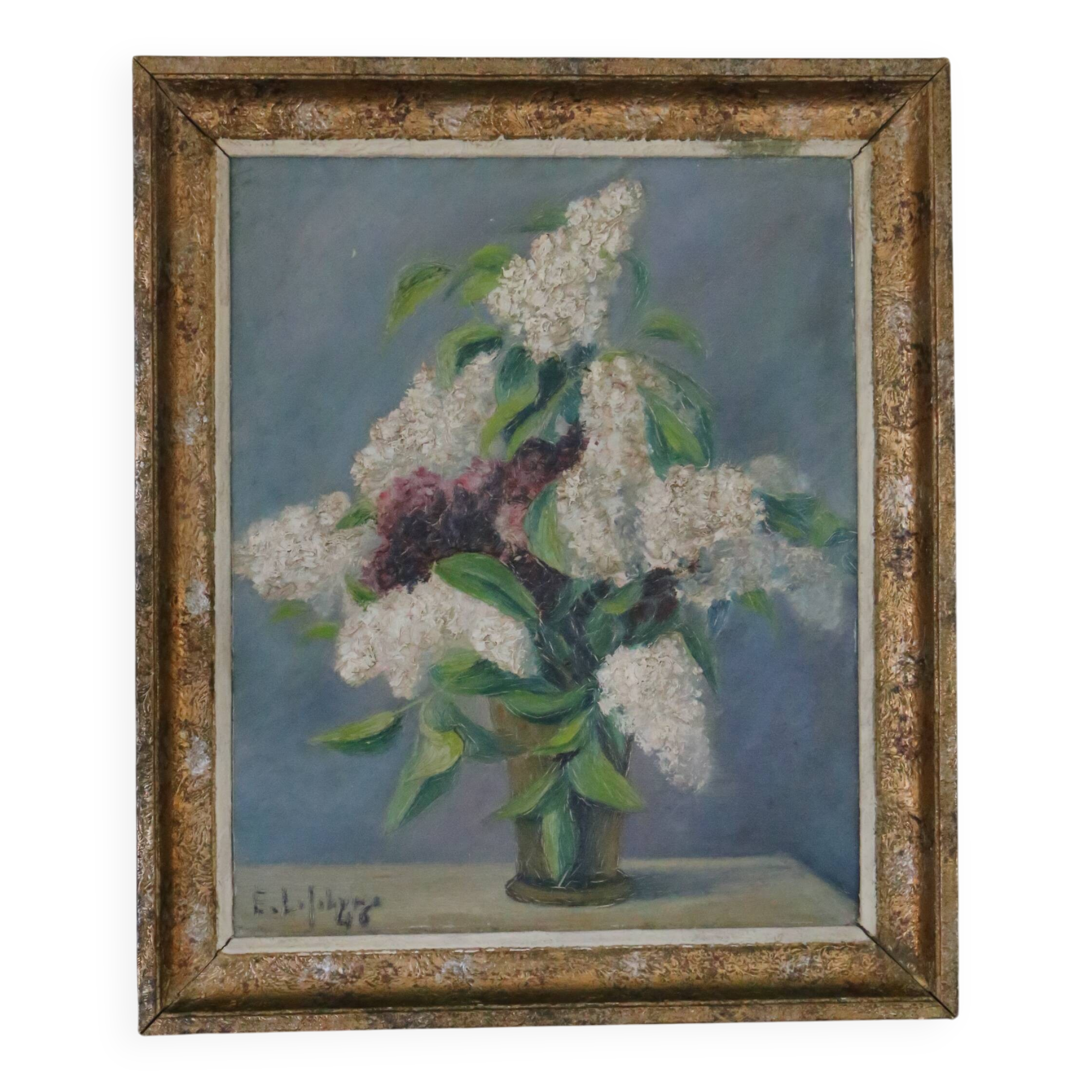 Oil painting, Lilac, still life, 1946