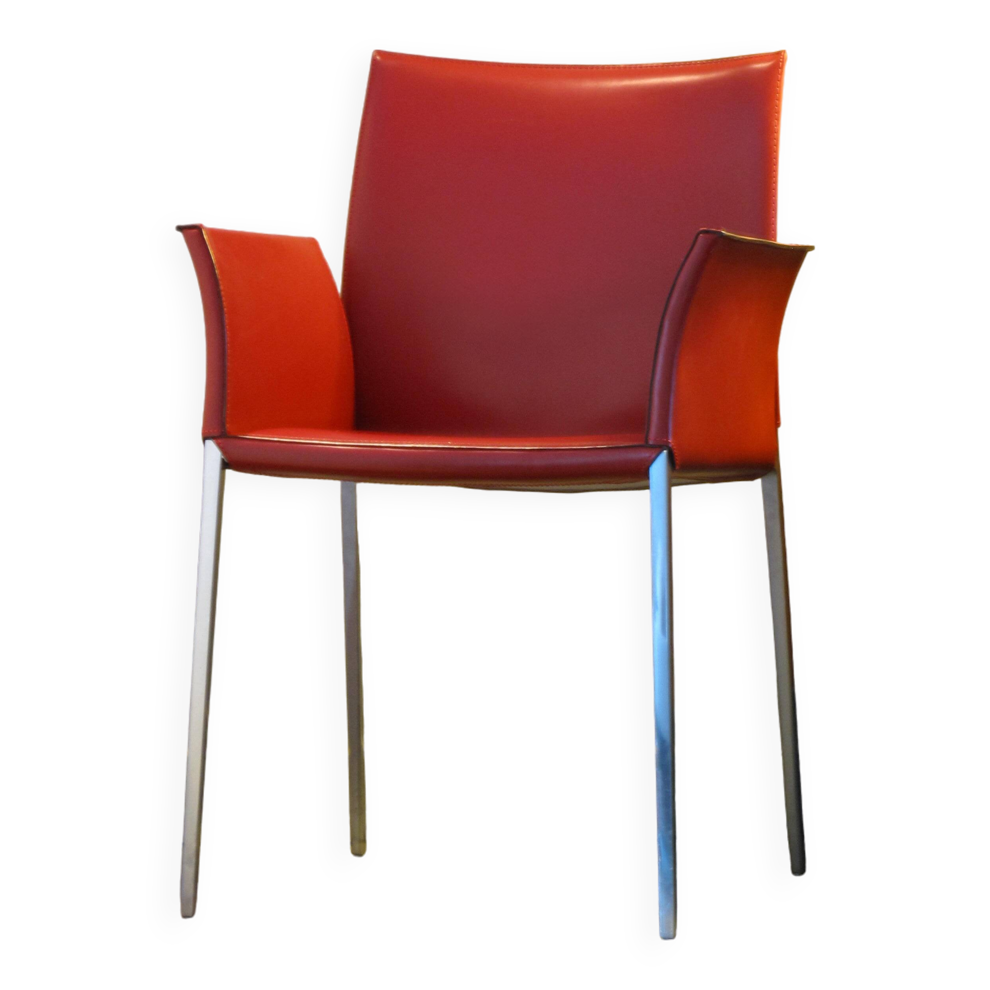 Set of 4 Zanotta armchairs in red leather
