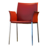Set of 4 Zanotta armchairs in red leather