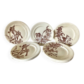 Set de 10 assiettes sépia, Terre de Fer modèle fleurs, 1900