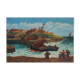 Old painting seaside view boats and fishermen