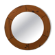 Large round wall mirror in solid pine by Glasmäster Markaryd, Sweden, 1960s.