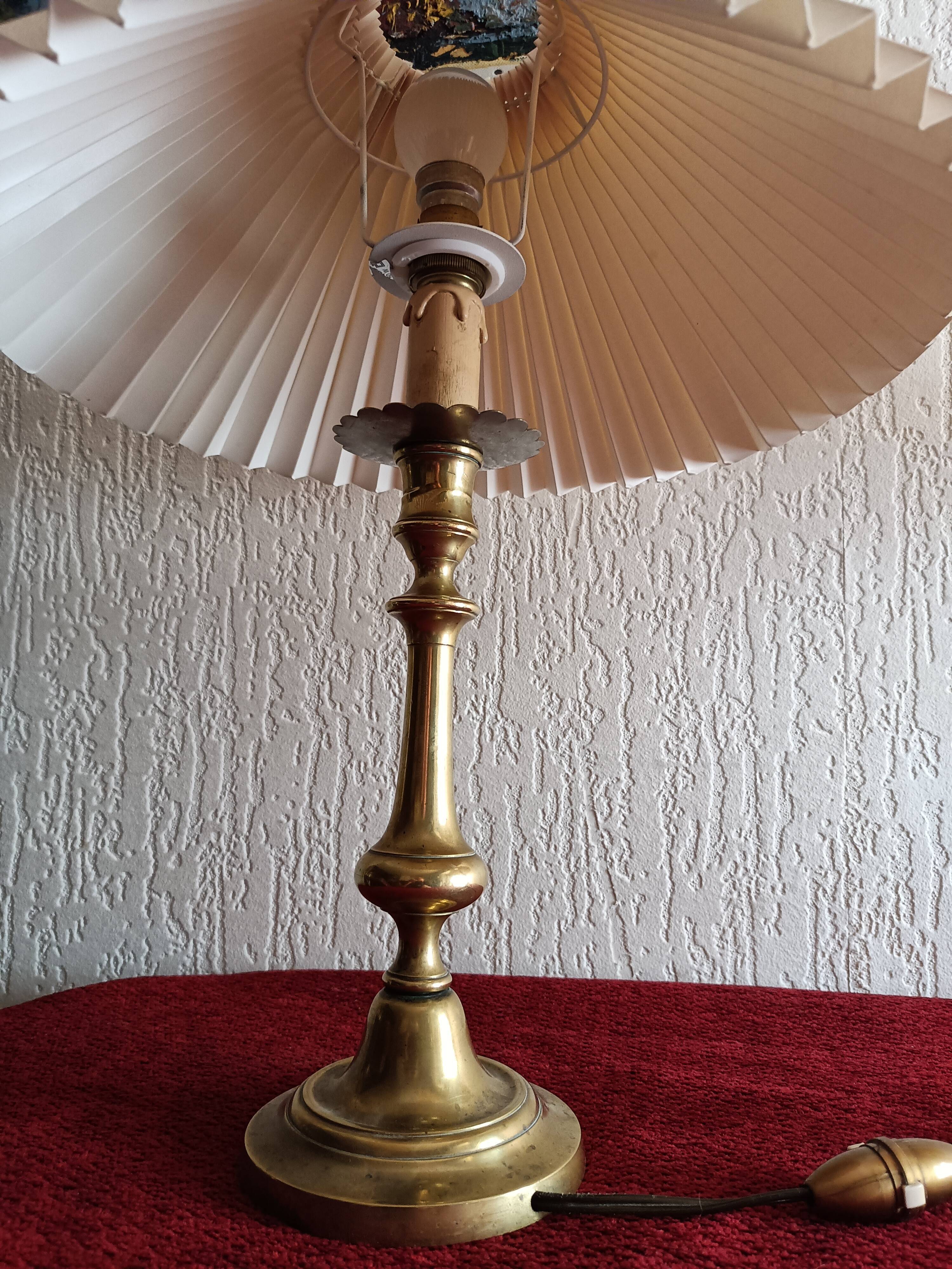 Pair of bronze bedside lamps with pleated lampshade