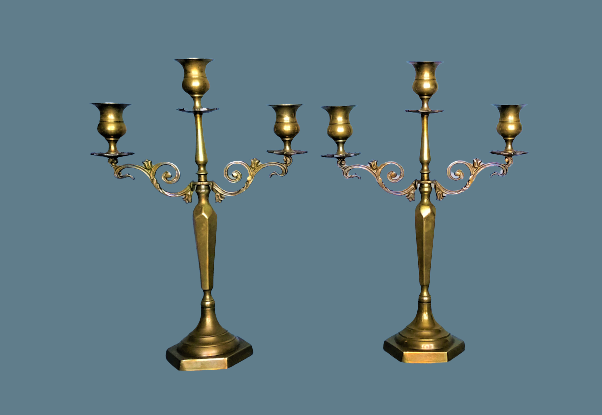 Pair of chandeliers three neo-classical fires - patinated bronze - 1950s - France