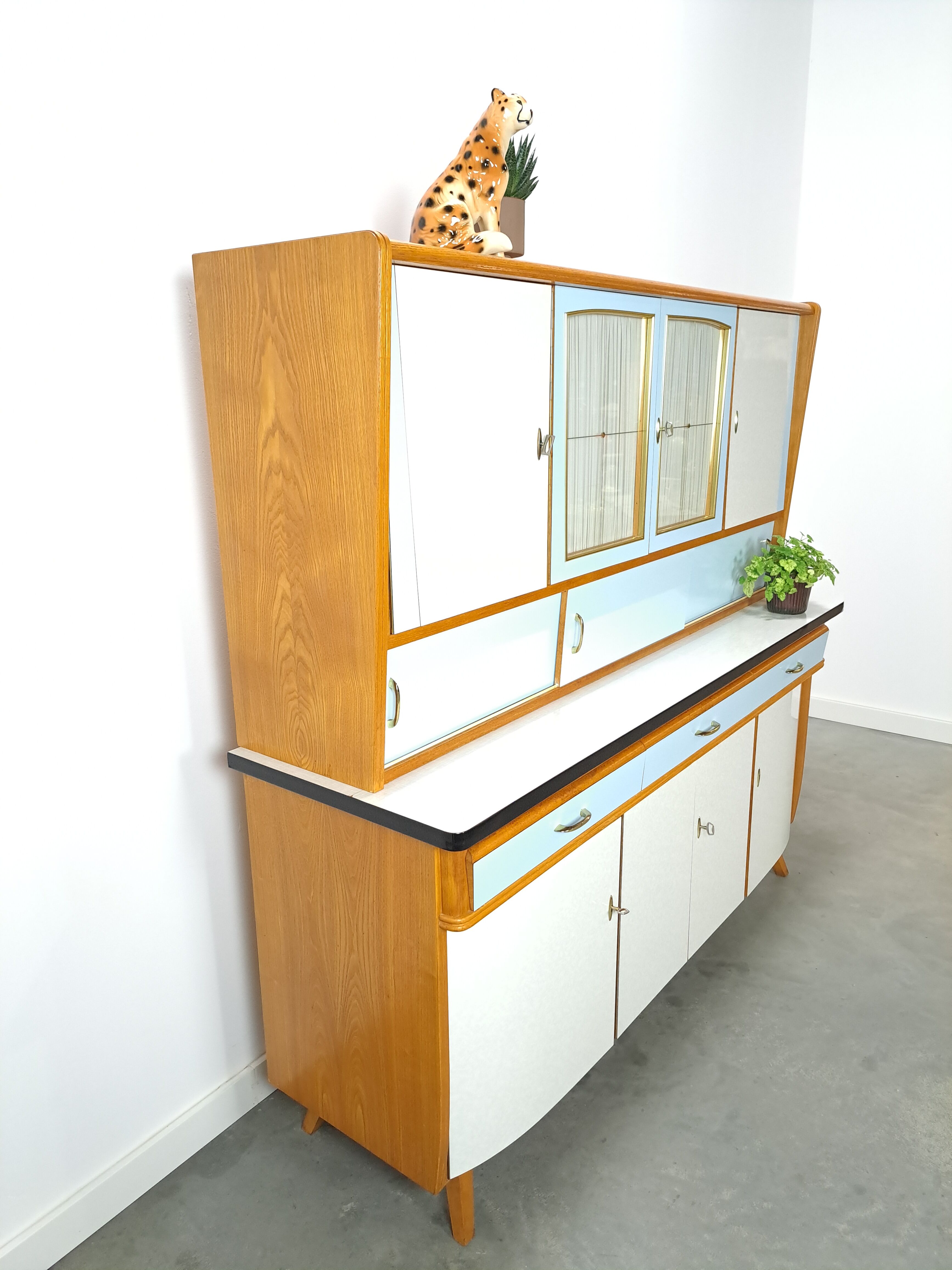 50s vintage kitchen cabinet with brass and formica