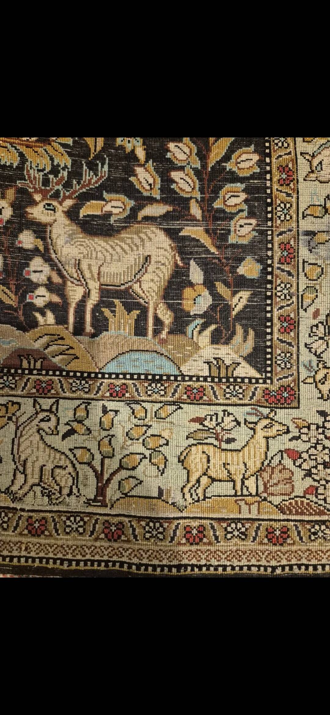 Persian Qom Silk on Silk 80x130 - Tree of Life Black and Gold - Very Fine