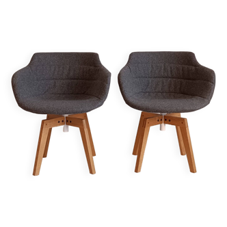 2 magnificent Flow textile swivel armchairs by Jean-Marie Massaud for MDF Italia