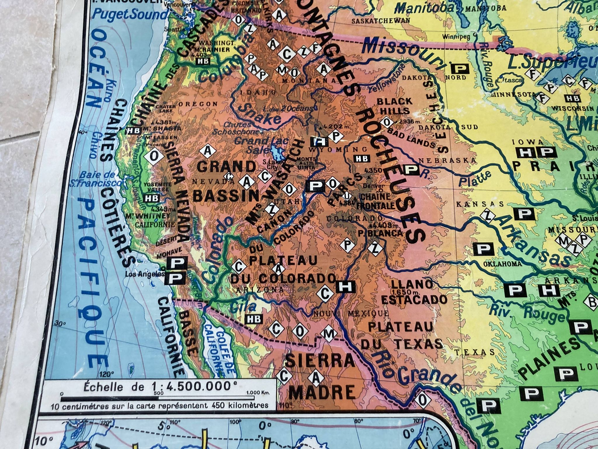 Old school map United States physical and political