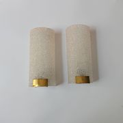 Pair of frosted perspex wall lights and brass, France 1960.