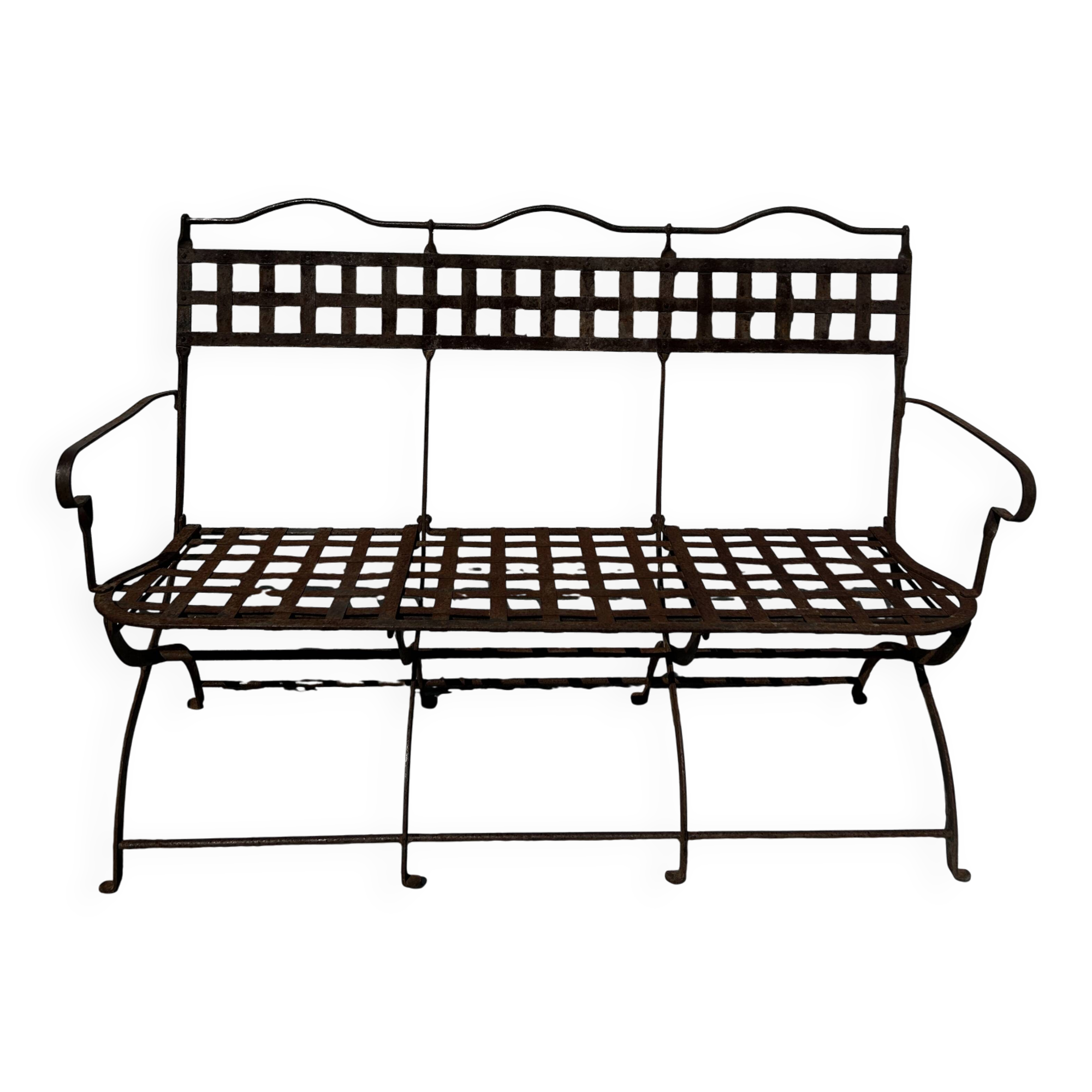 Riveted wrought iron garden bench