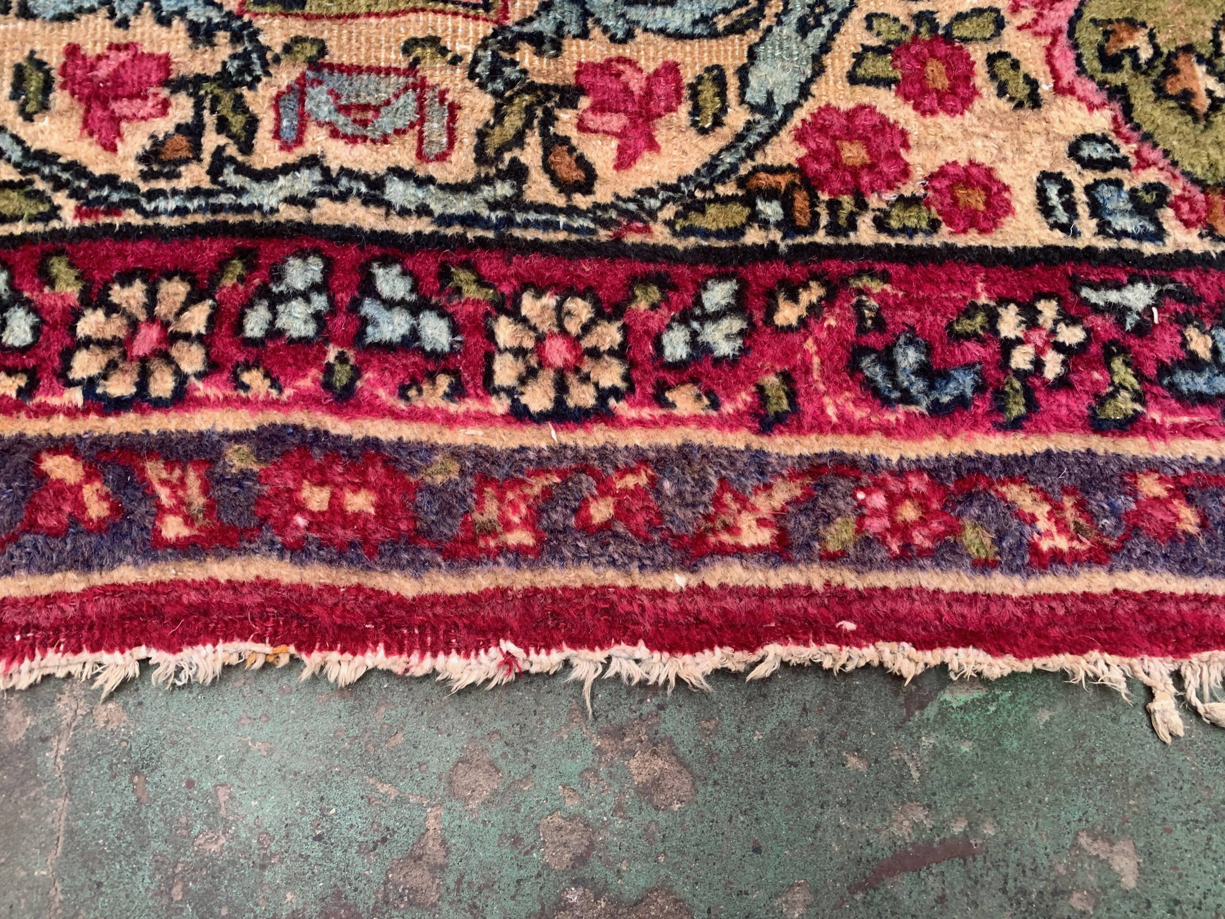 Antique tribal rug 332x240 cm wool oriental hand made carpet pink, purple, green