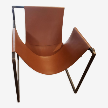 Leather and metal armchair