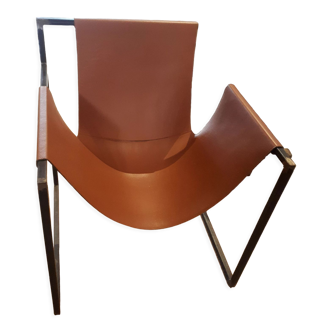 Leather and metal armchair