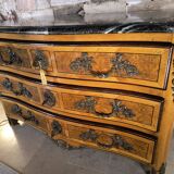 "Louis XIV" style commode with green Alpine marble and walnut burl.