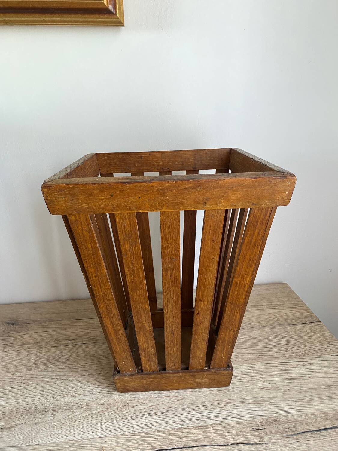 Old art deco basket style Frank Adnet design slatted waste paper basket