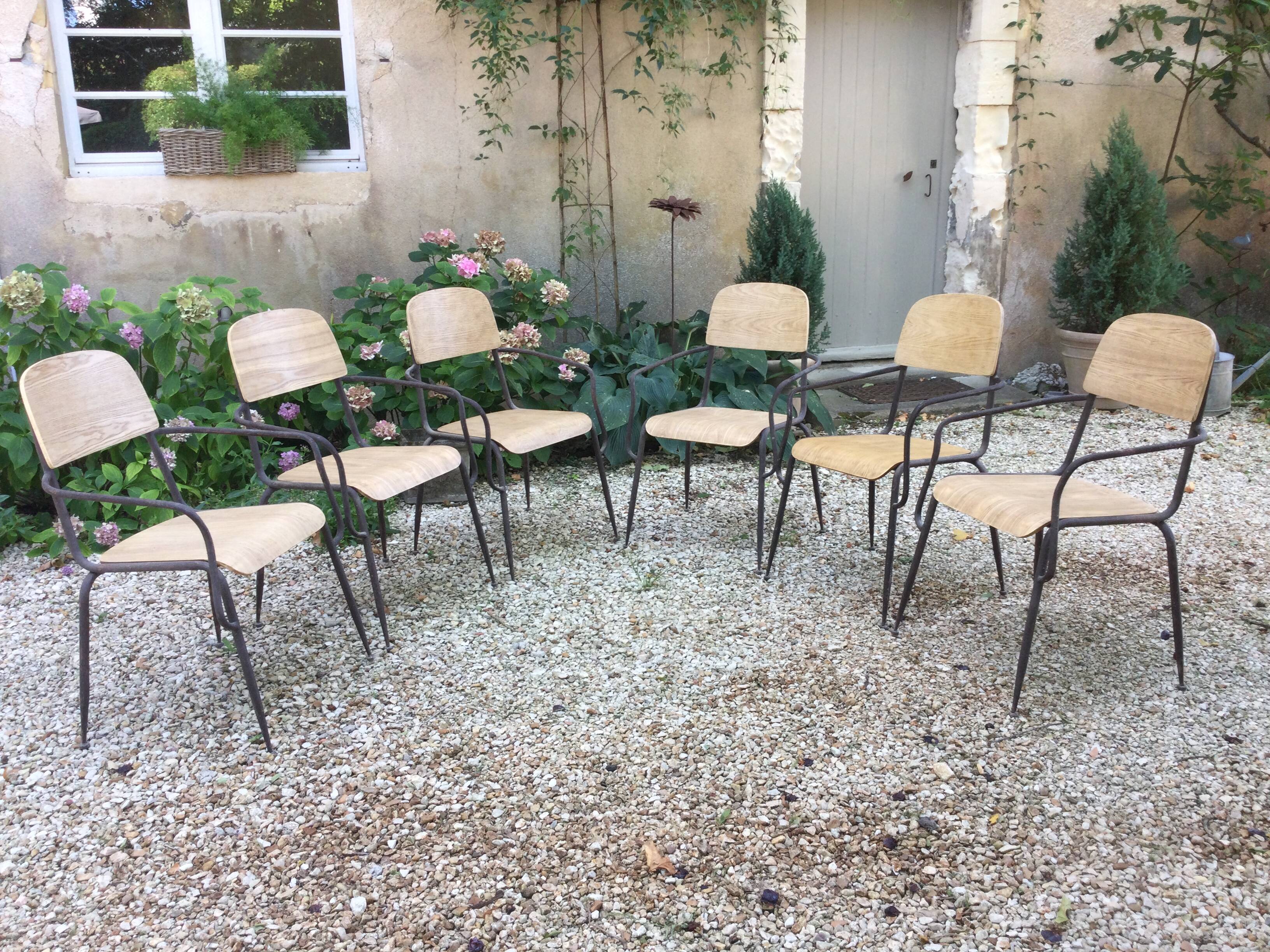 Lot de 6 chaises bois et fer