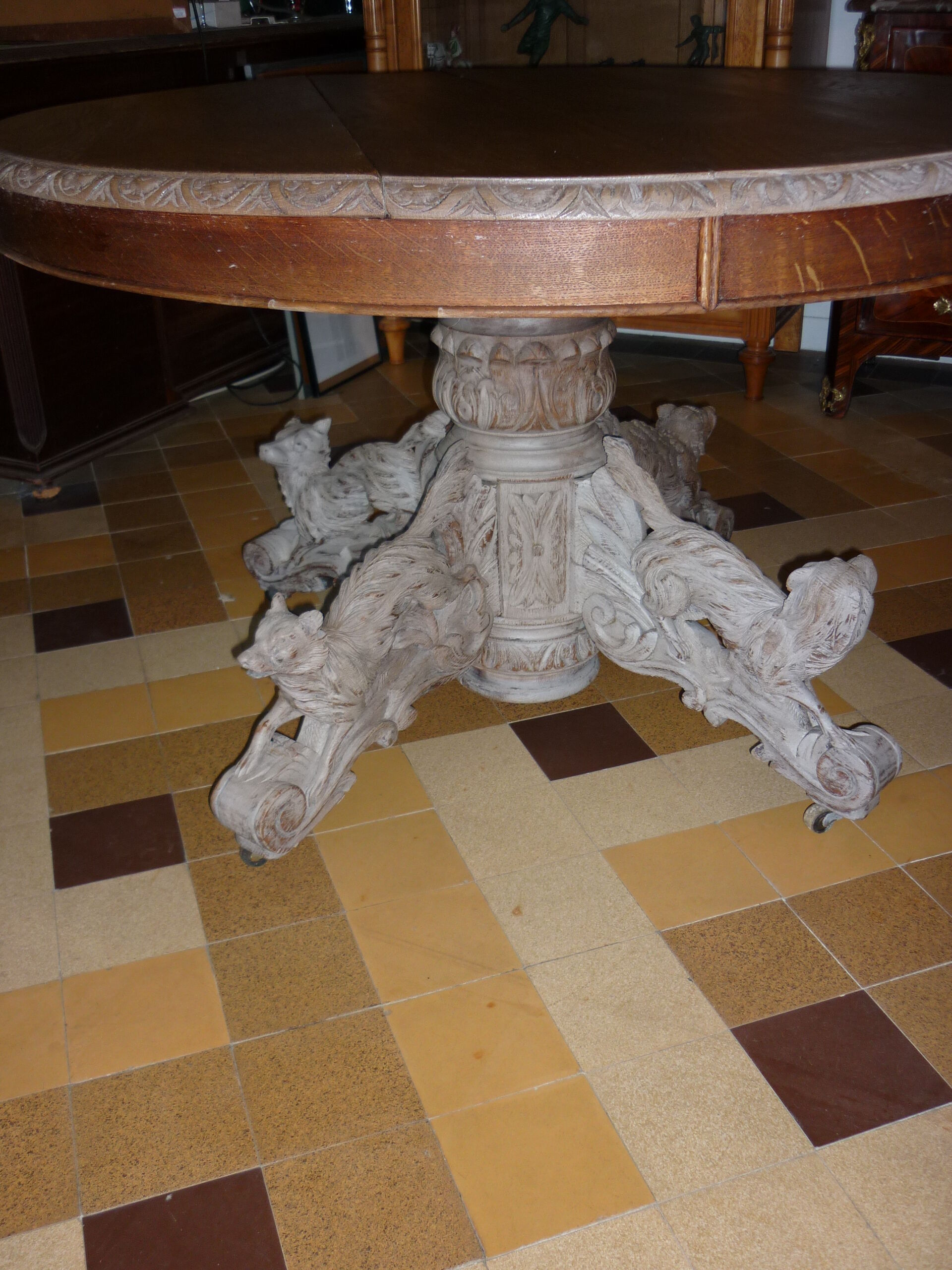 Henry II table in cheeteteteting scultating into hunting dog and wild boar .