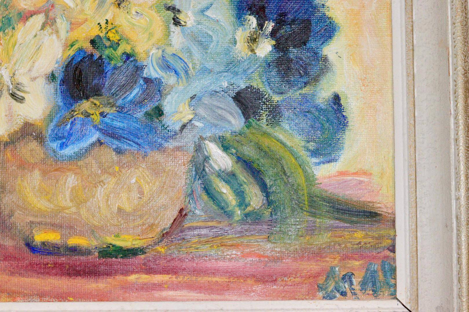 Original Swedish mid-century oil painting on panel "Flowers"