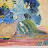 Original Swedish mid-century oil painting on panel "Flowers"