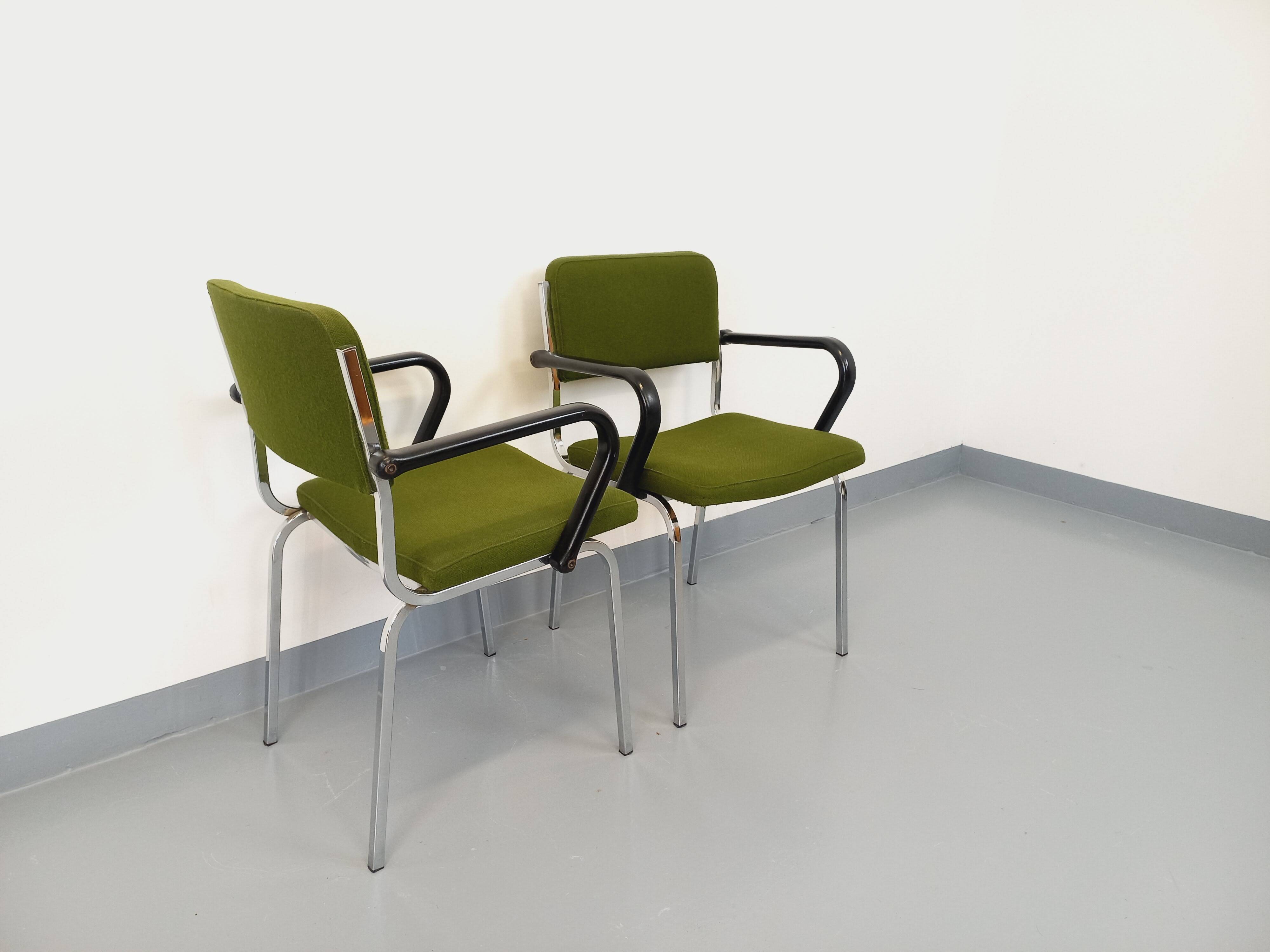 Pair of vintage fabric and chrome armchairs from the 70s