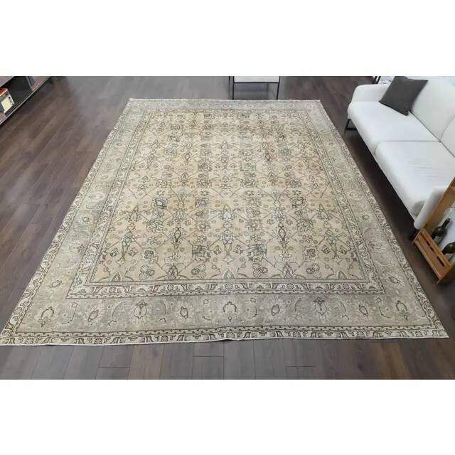 1970s Vintage Persian Handmade Wool Cotton Brown Area Rug 291x370
