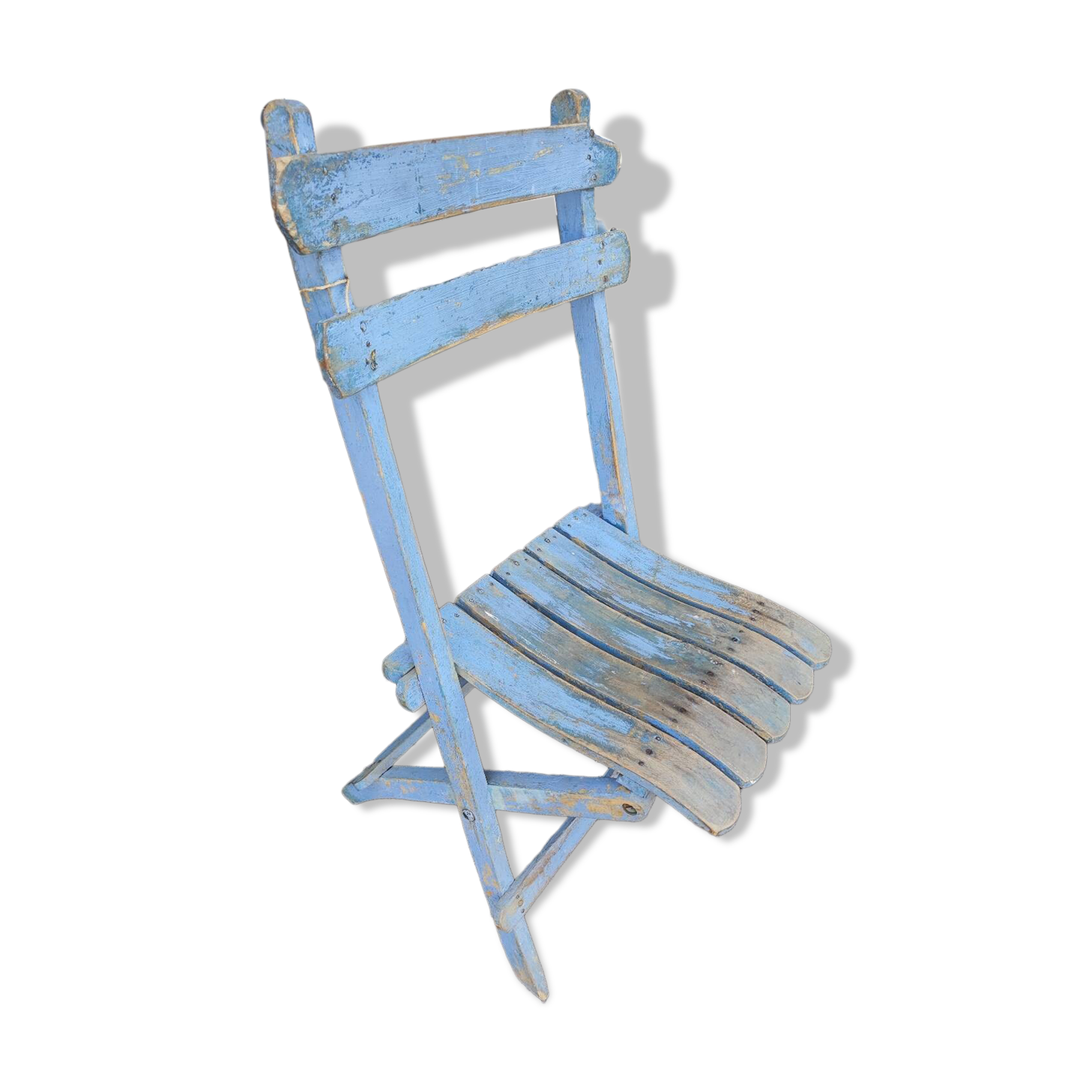 Vintage blue garden chair, wooden and folding