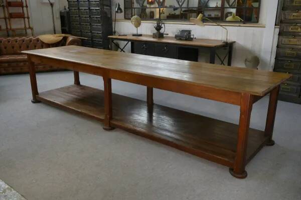 Large solid oak draper's table, 1950s