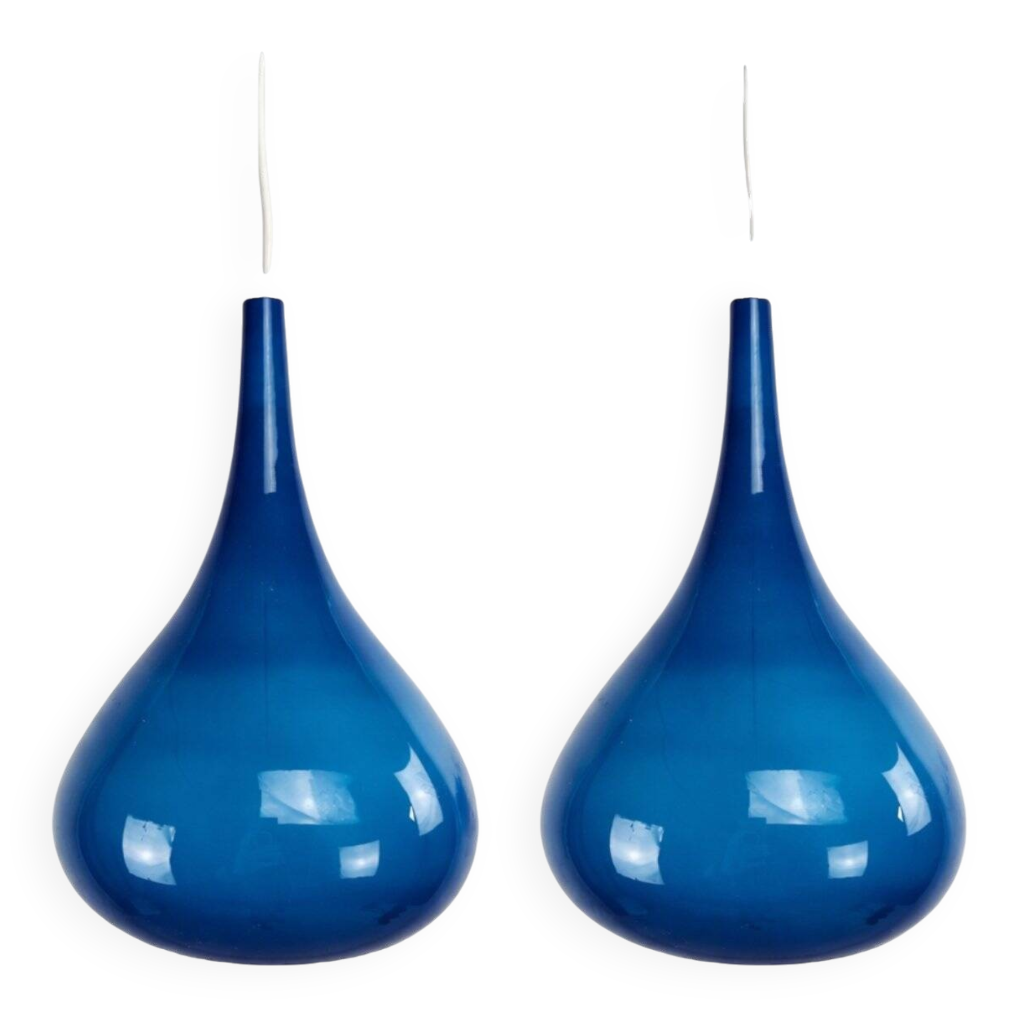 Set of blue glass Danish pendant lamps
