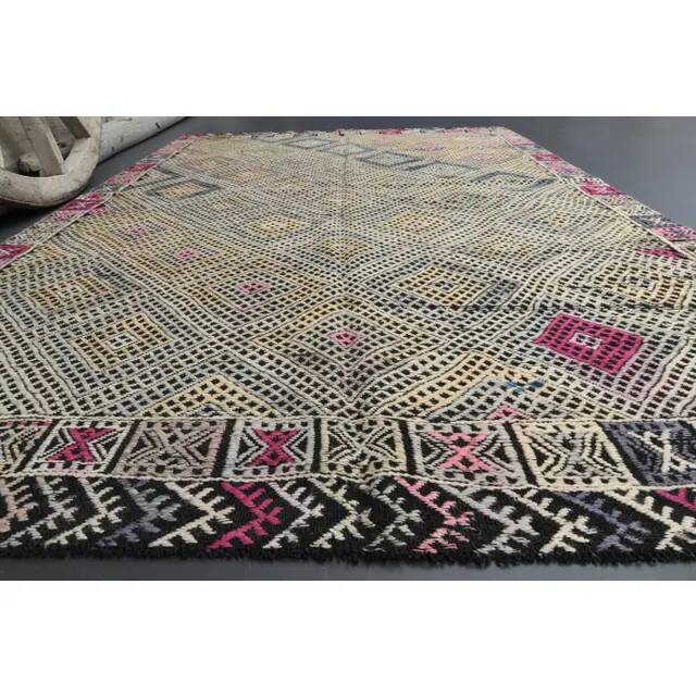 1970s Vintage Turkish Oushak Handmade Wool Cotton Gray Area Rug 158x236