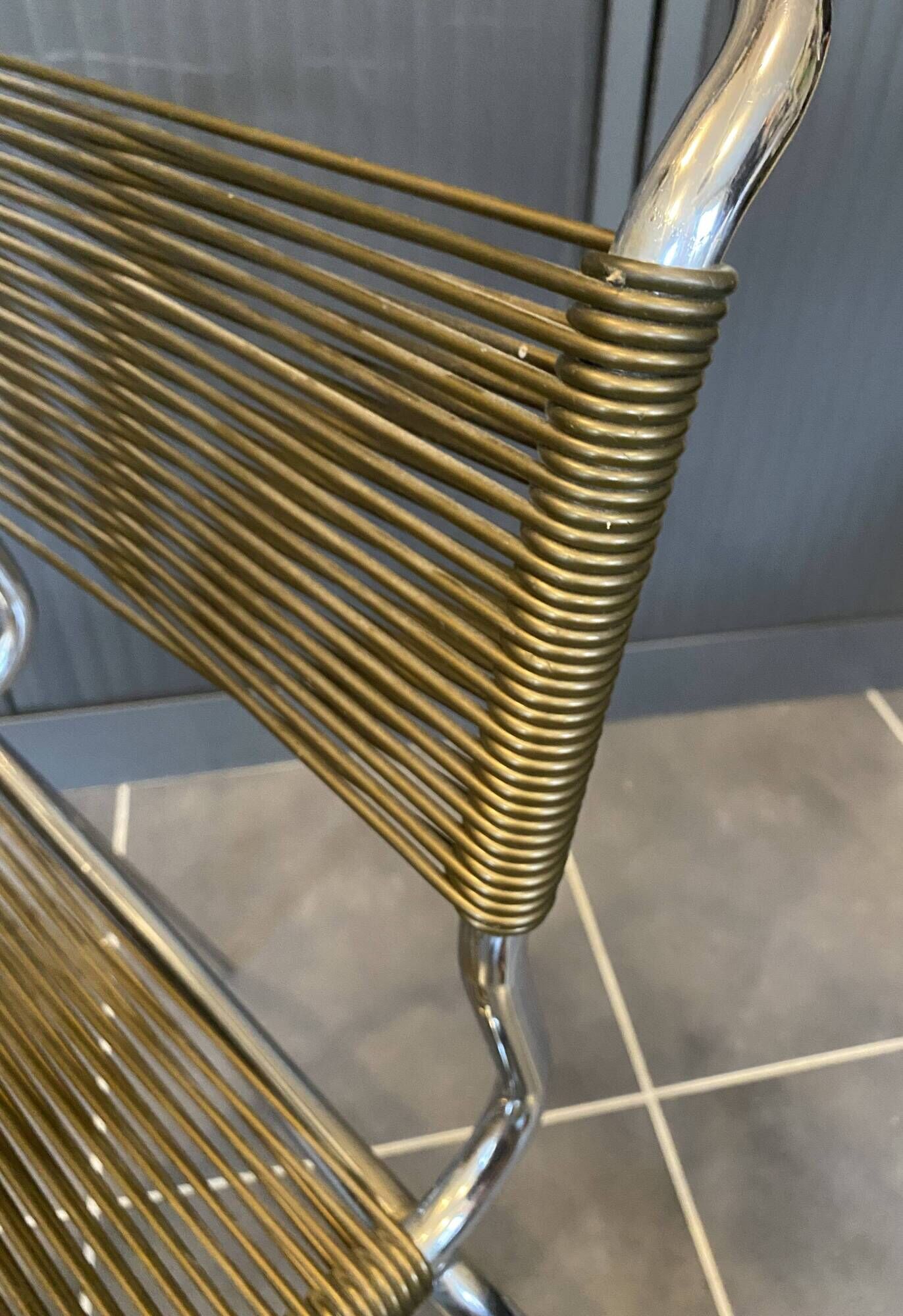 Scoubidou chair or vintage 1960s khaki green chrome spaghetti chair