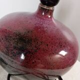 Burgundy/purple ceramic table lamp base, pyrite, signature to identify