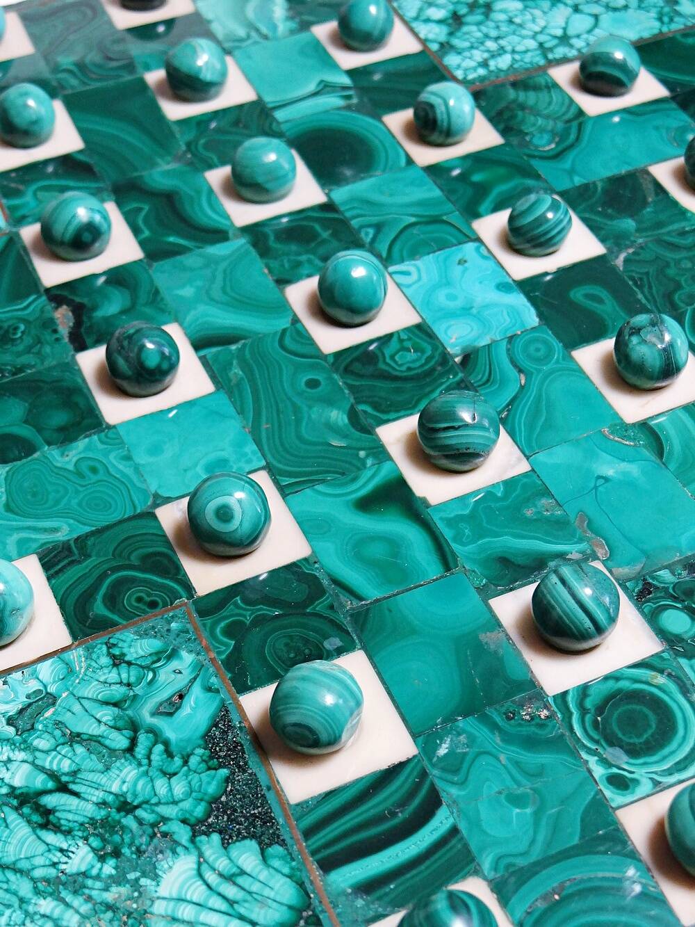 Octagonal solitaire in malachite and bakelite vintage 50s-60s