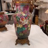 Set of painted earthenware vases mounted on bronze