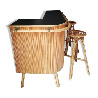Bar rotin et ses 2 tabourets  60