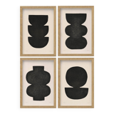 Collection of 4 black abstract paintings signed Eawy.