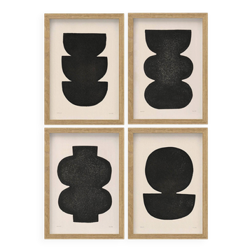 Collection de 4 peintures abstraites noires signées Eawy
