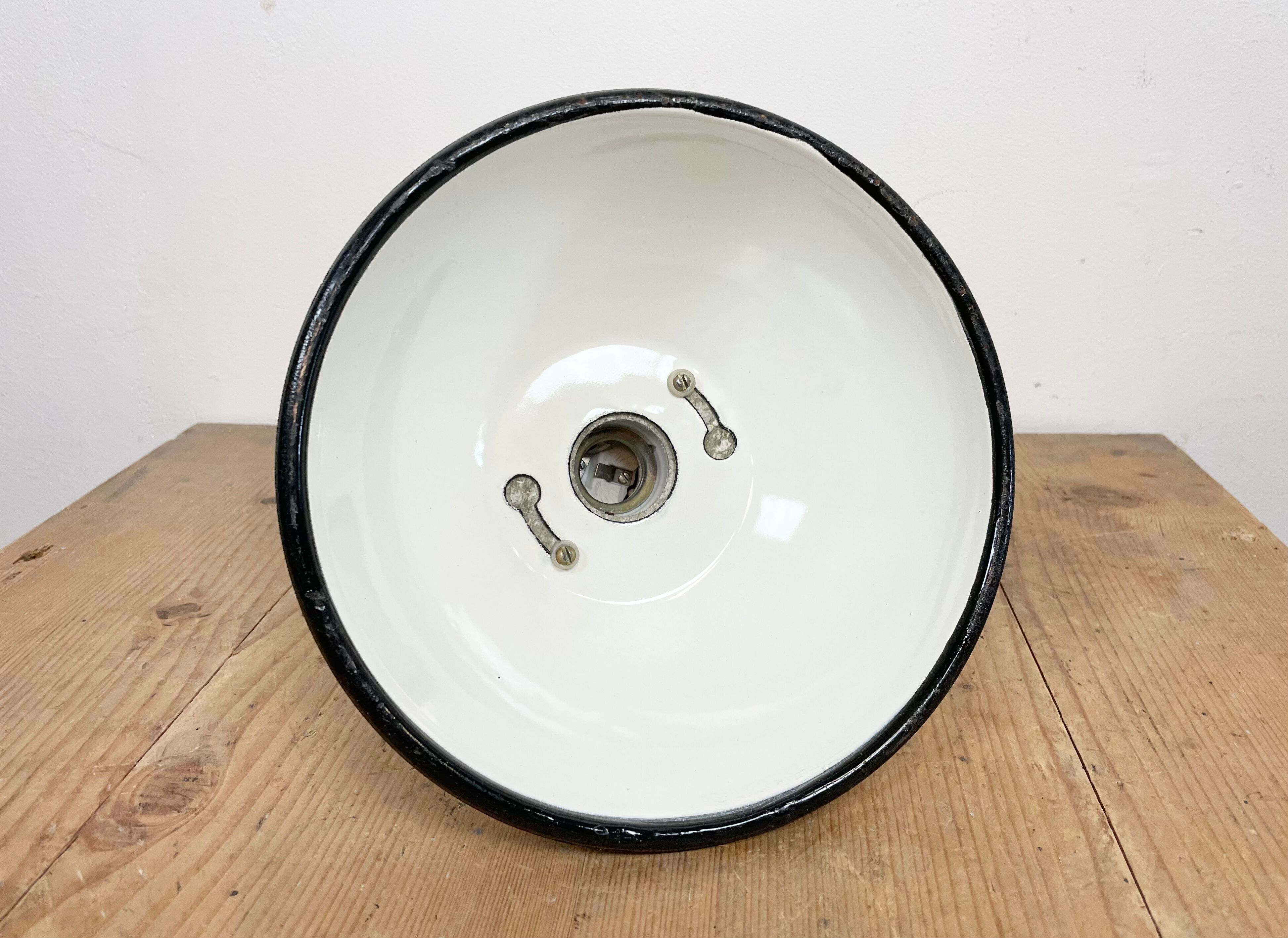 Industrial soviet white enamel pendant light, 1960s