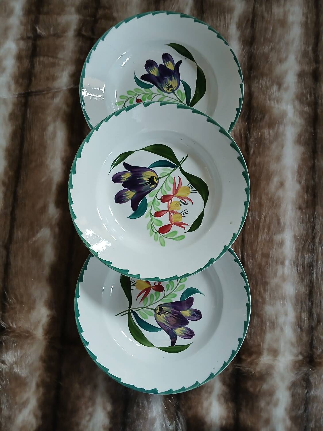 3 antique deep plates from St Amand and Hamage