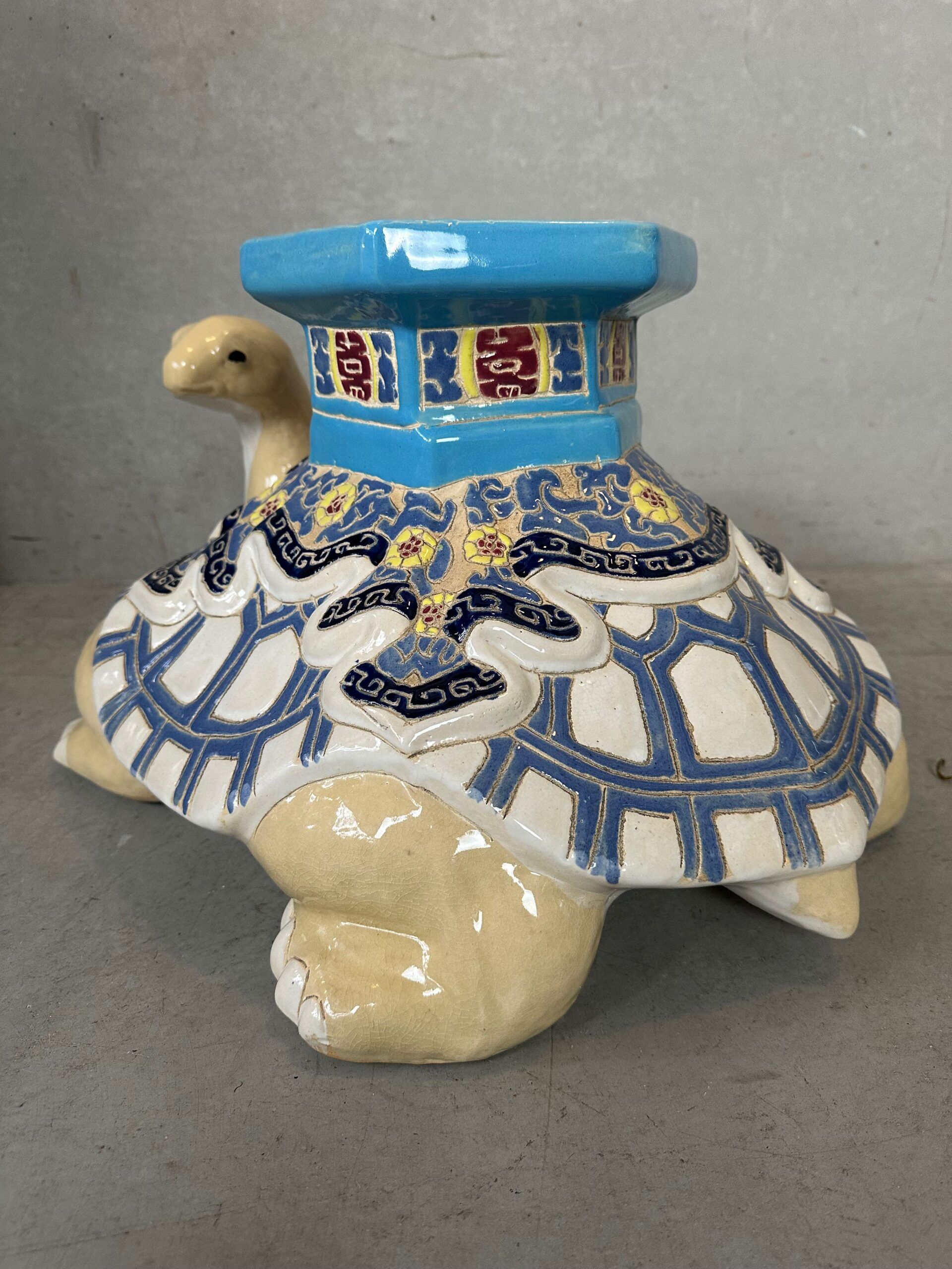 Support de plante en céramique vintage en forme de tortue