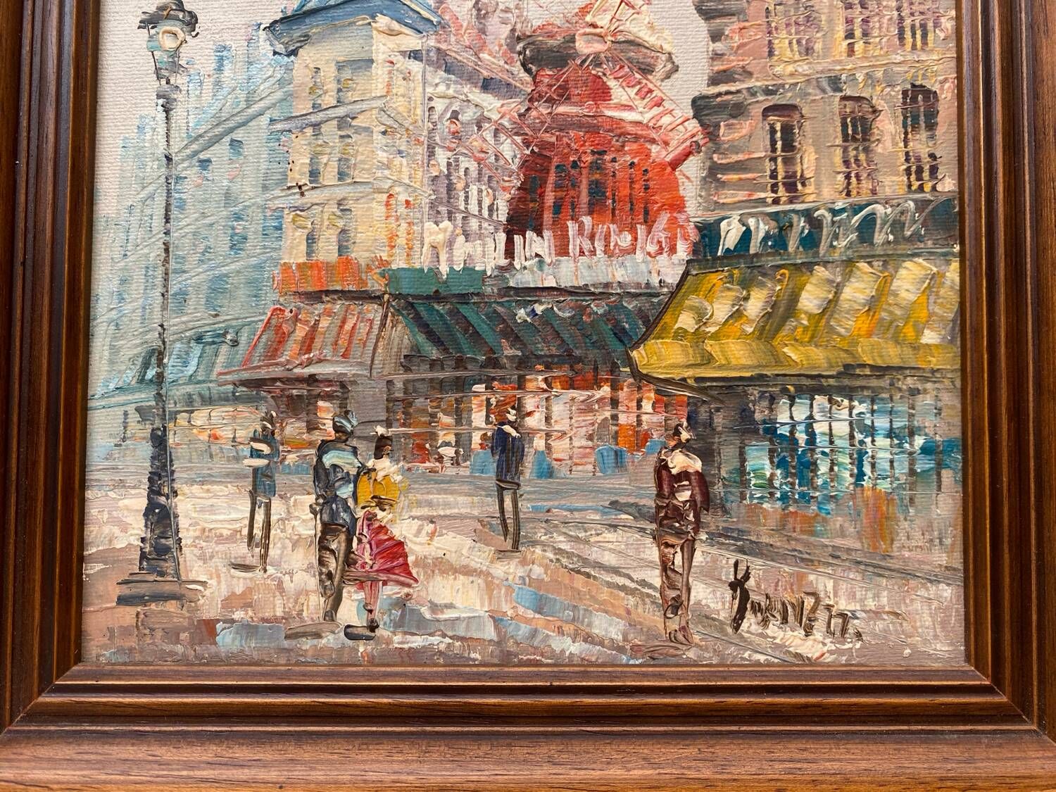 Old painting caroline burnett view paris moulin rouge oil on canvas