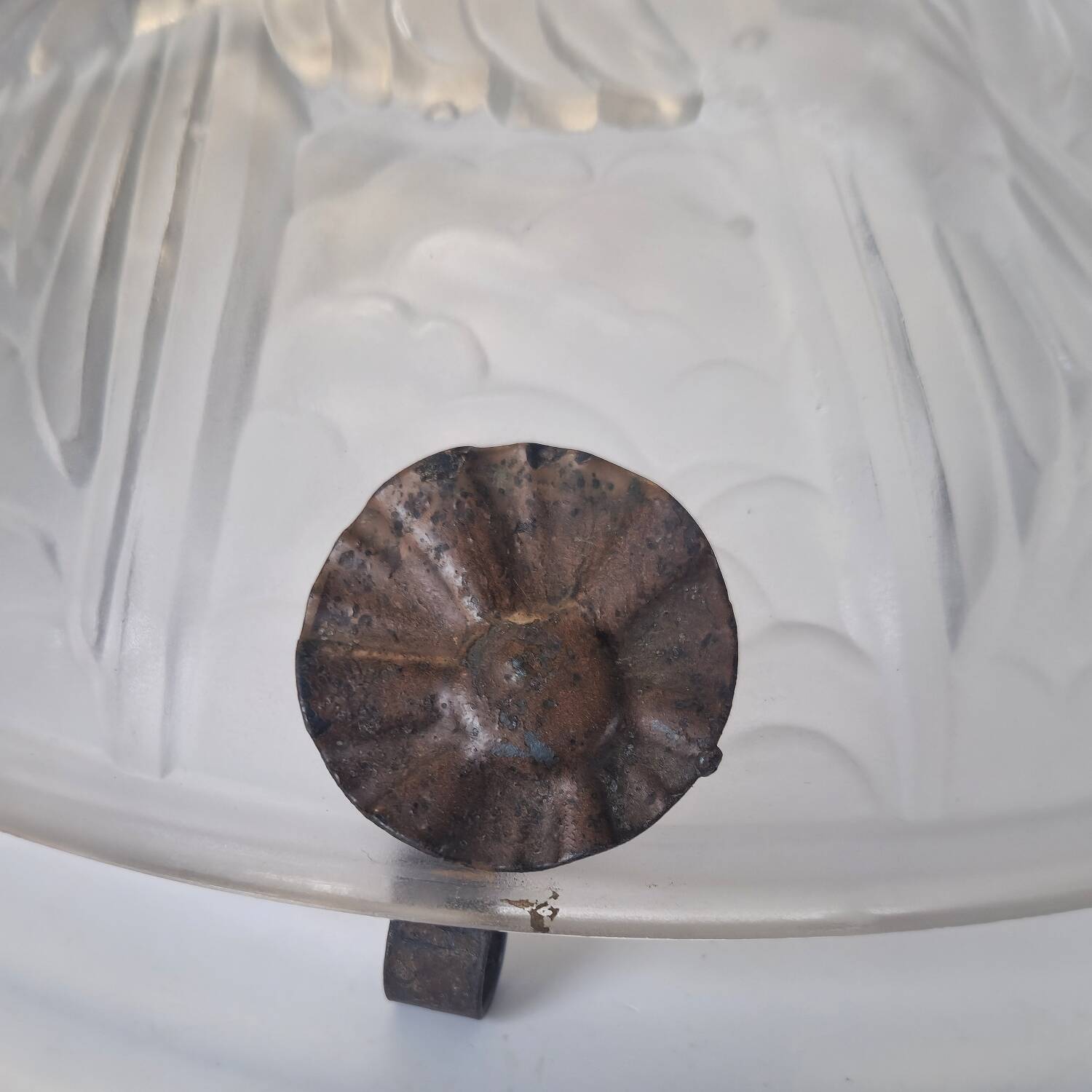 Art Deco suspension in moulded glass by Noverdy with a frosted effect.