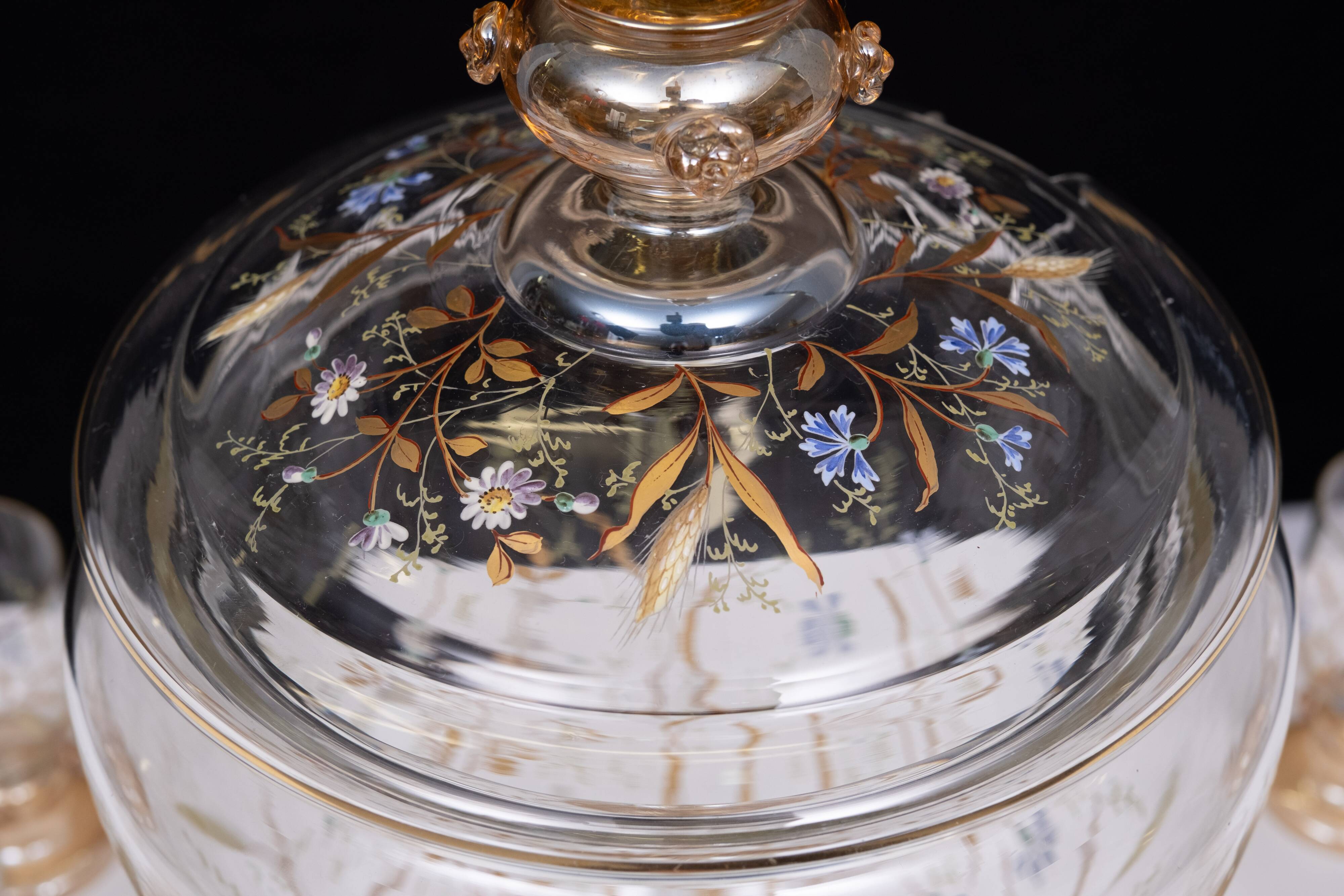 Stunning Antique Enameled Glass serving set for fruit, dessert or punch. 1880