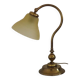 French Vintage Brass Goose Neck Table Lamp Patterned Glass Shade 5353