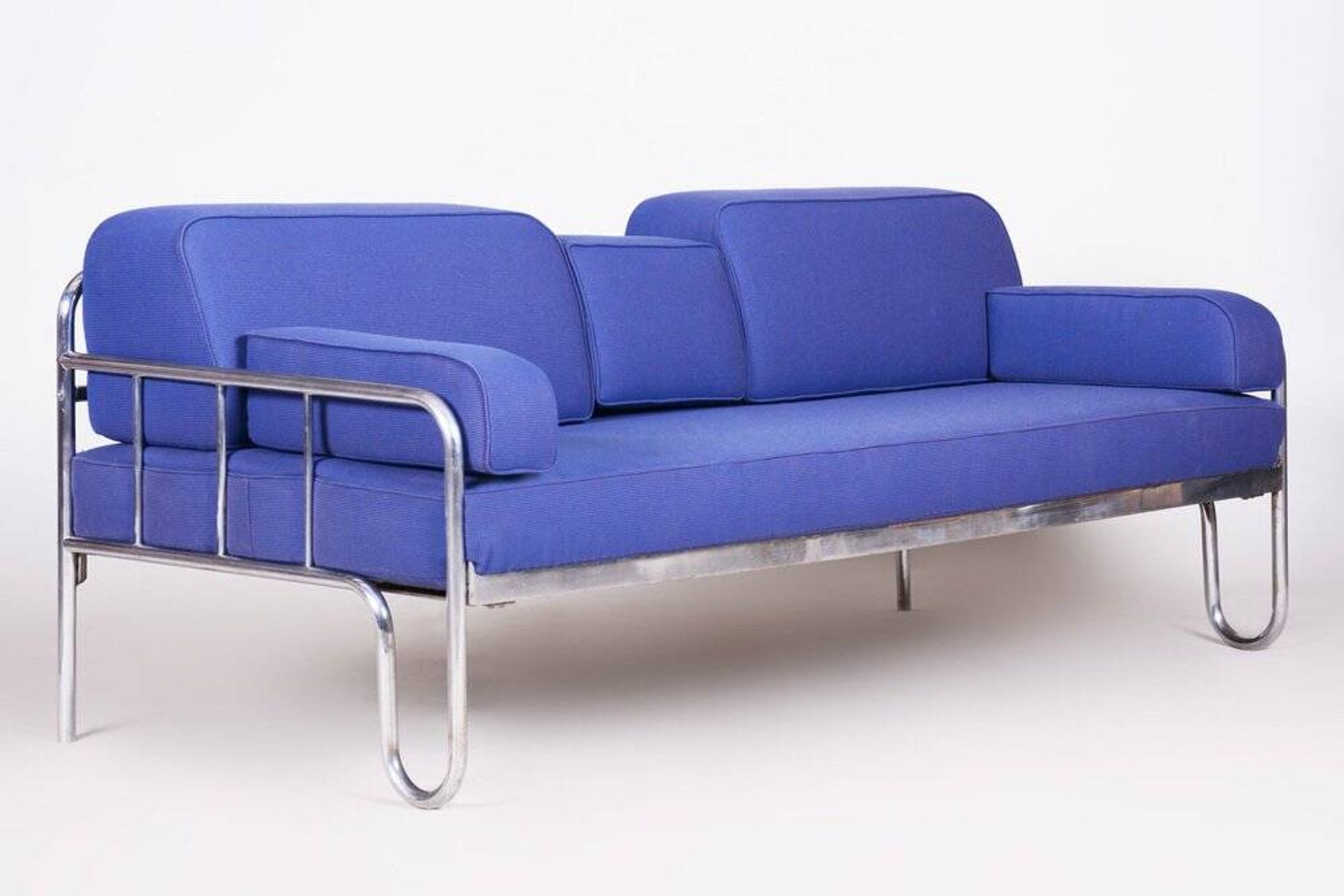 Bauhaus Sofa in Chrome-Plated Steel & New Upholstery, Czech, 1930s
