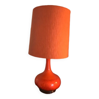 Grande lampe en céramique orange 70' vintage