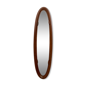 Vintage Postmodern Oval Wall Mirror with a Wooden Frame, Italy