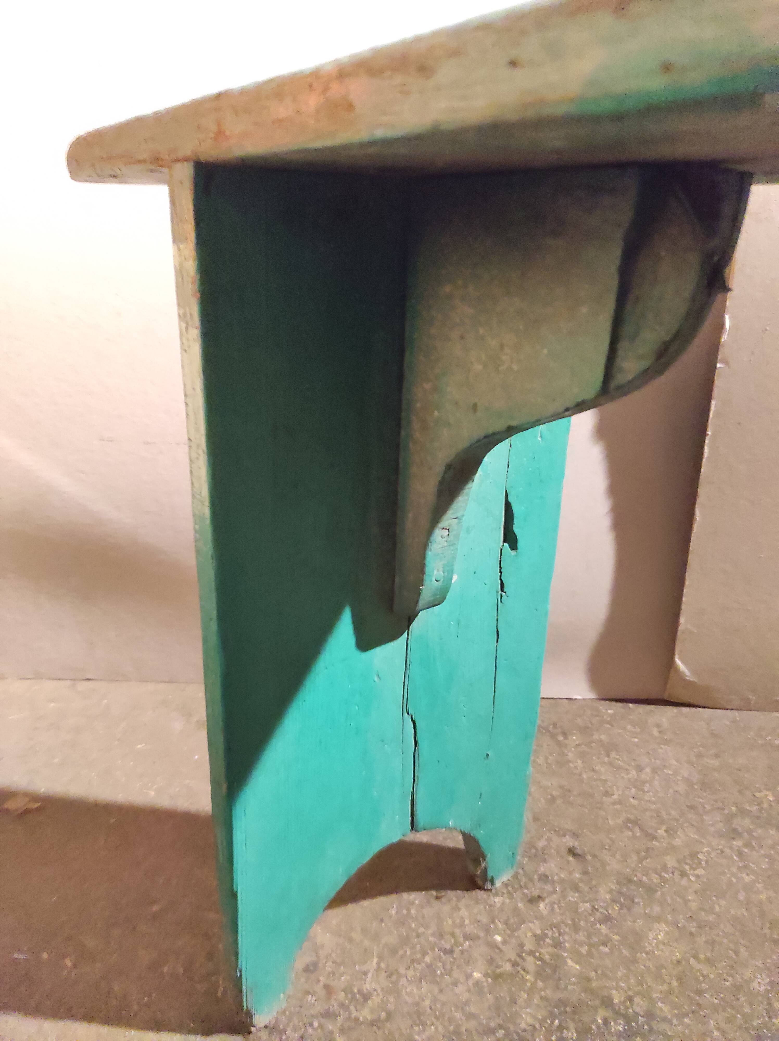 Green patinated farm tree wooden bench