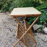 Vintage rattan magazine holder table