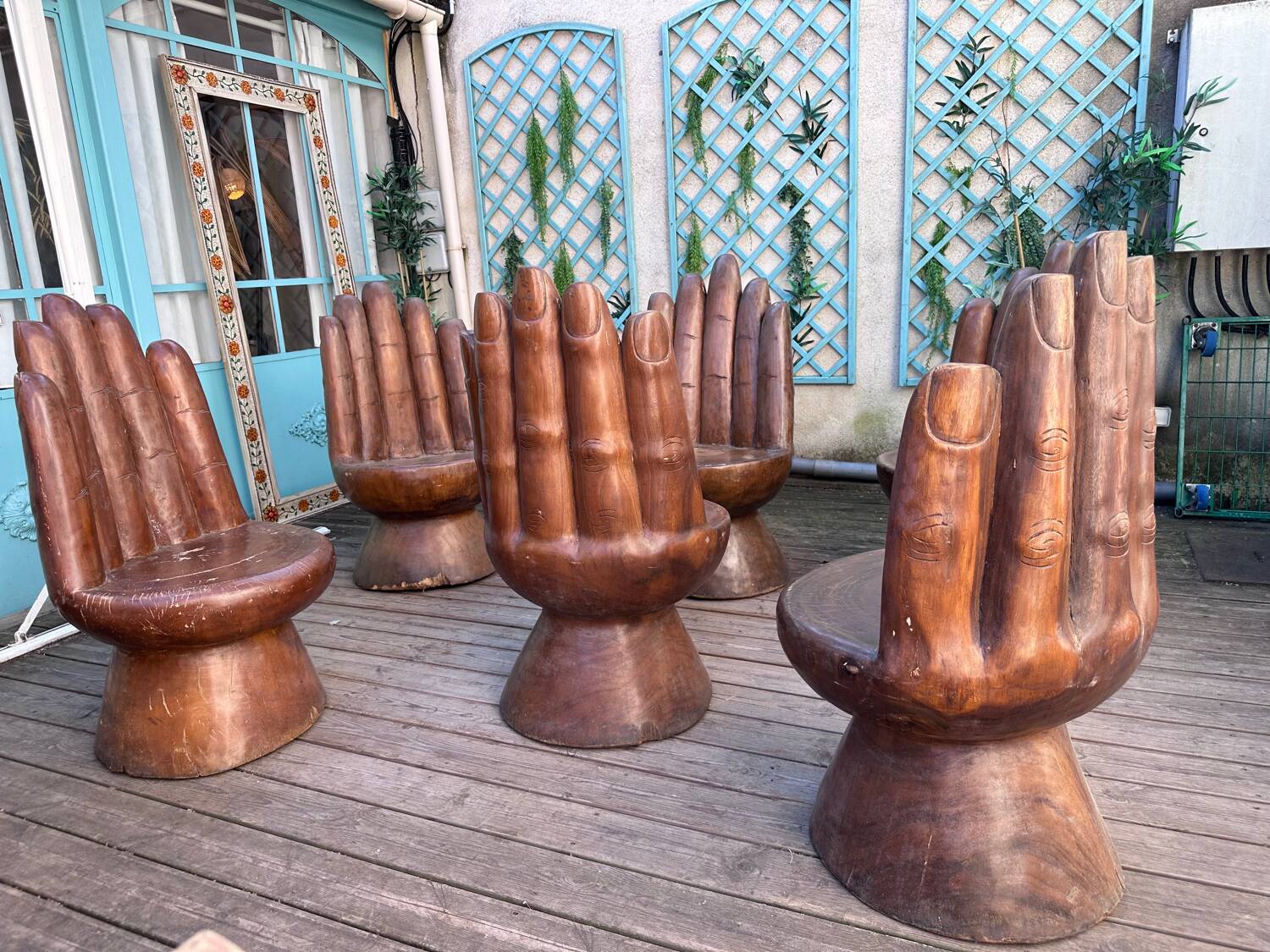 Set of 6 wooden "hand" chairs