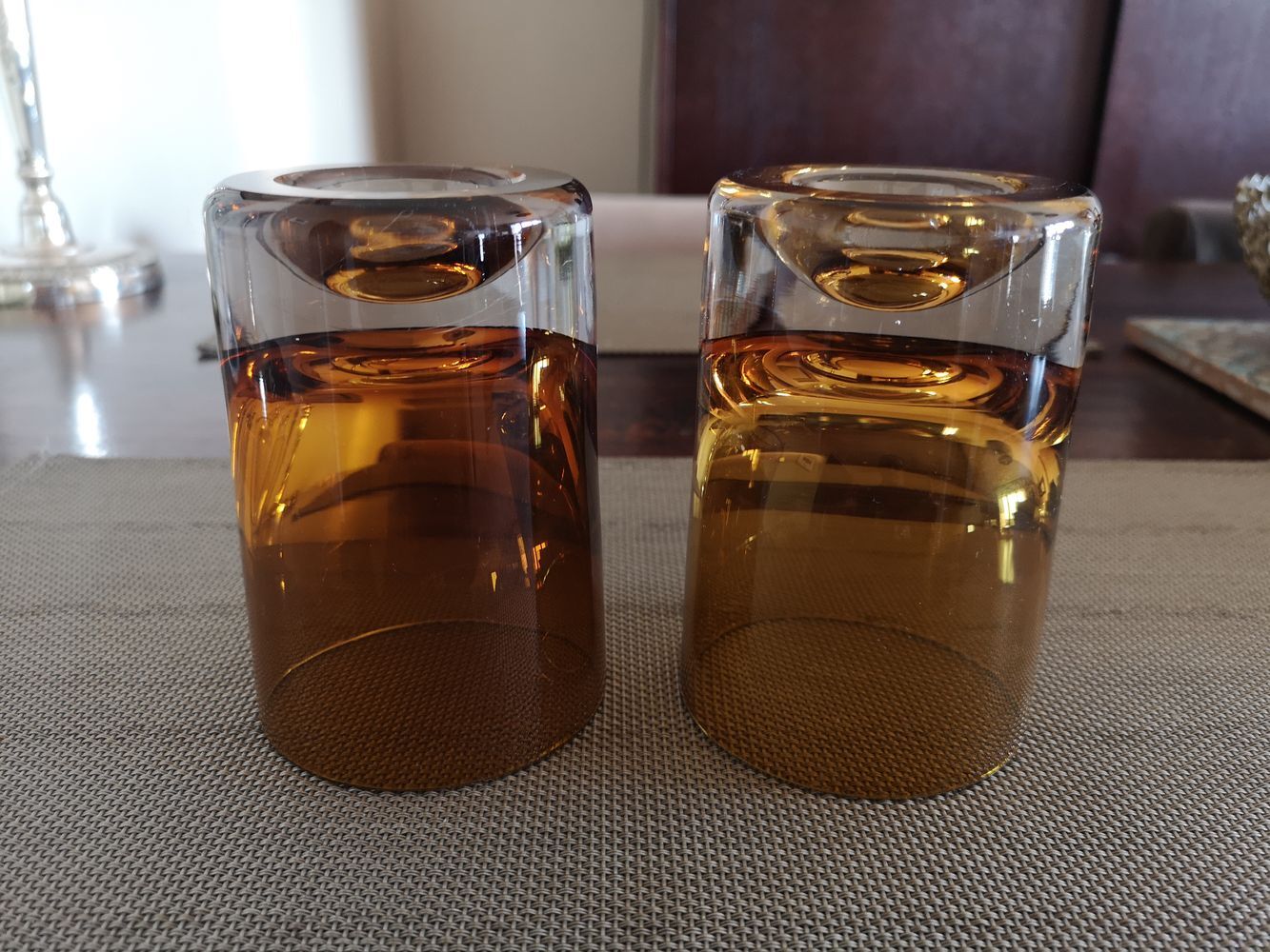 Duo of whisky glasses or cocktail crystal ambré space age 1960s/1970s